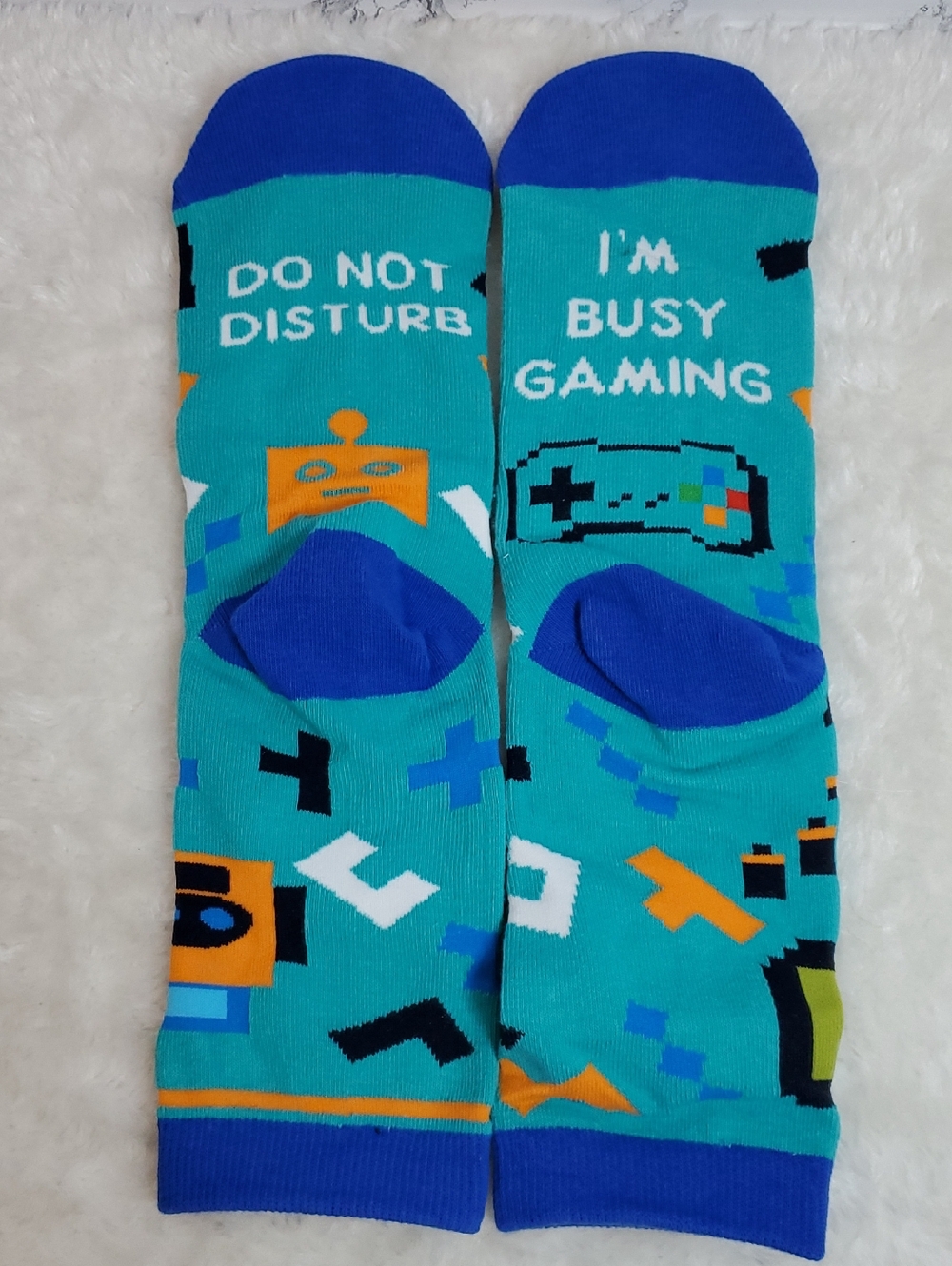 Do Not Disturb / I'm Busy Gaming Teal Gamer Socks NWT